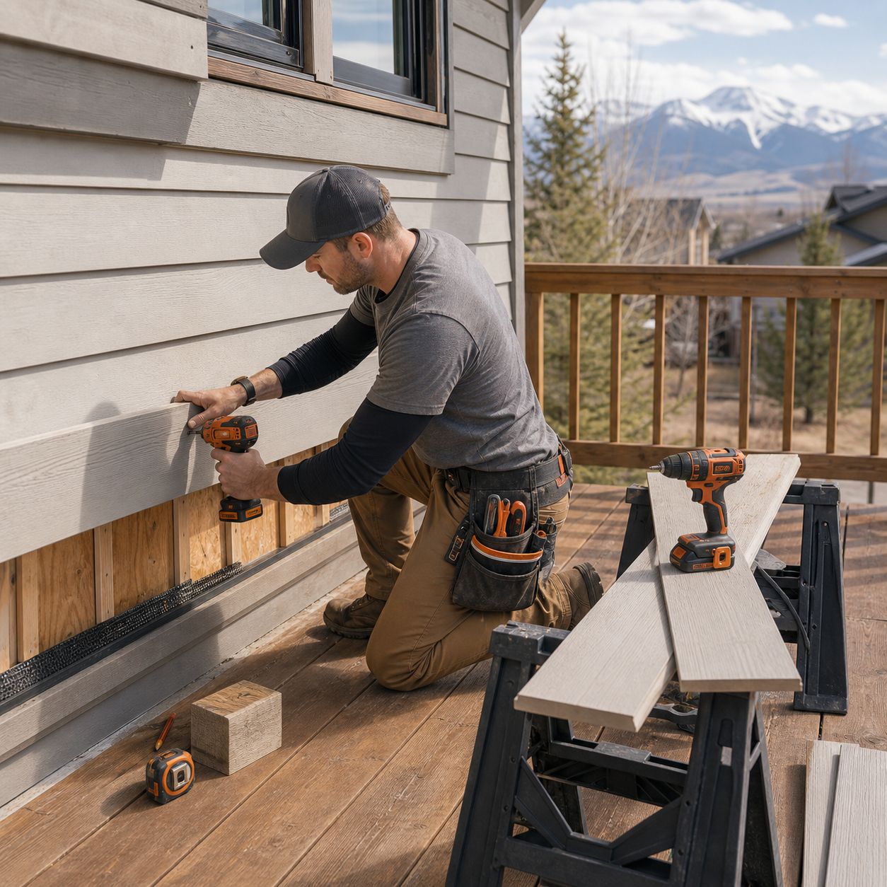 Siding and deck repair work at a Bozeman area home